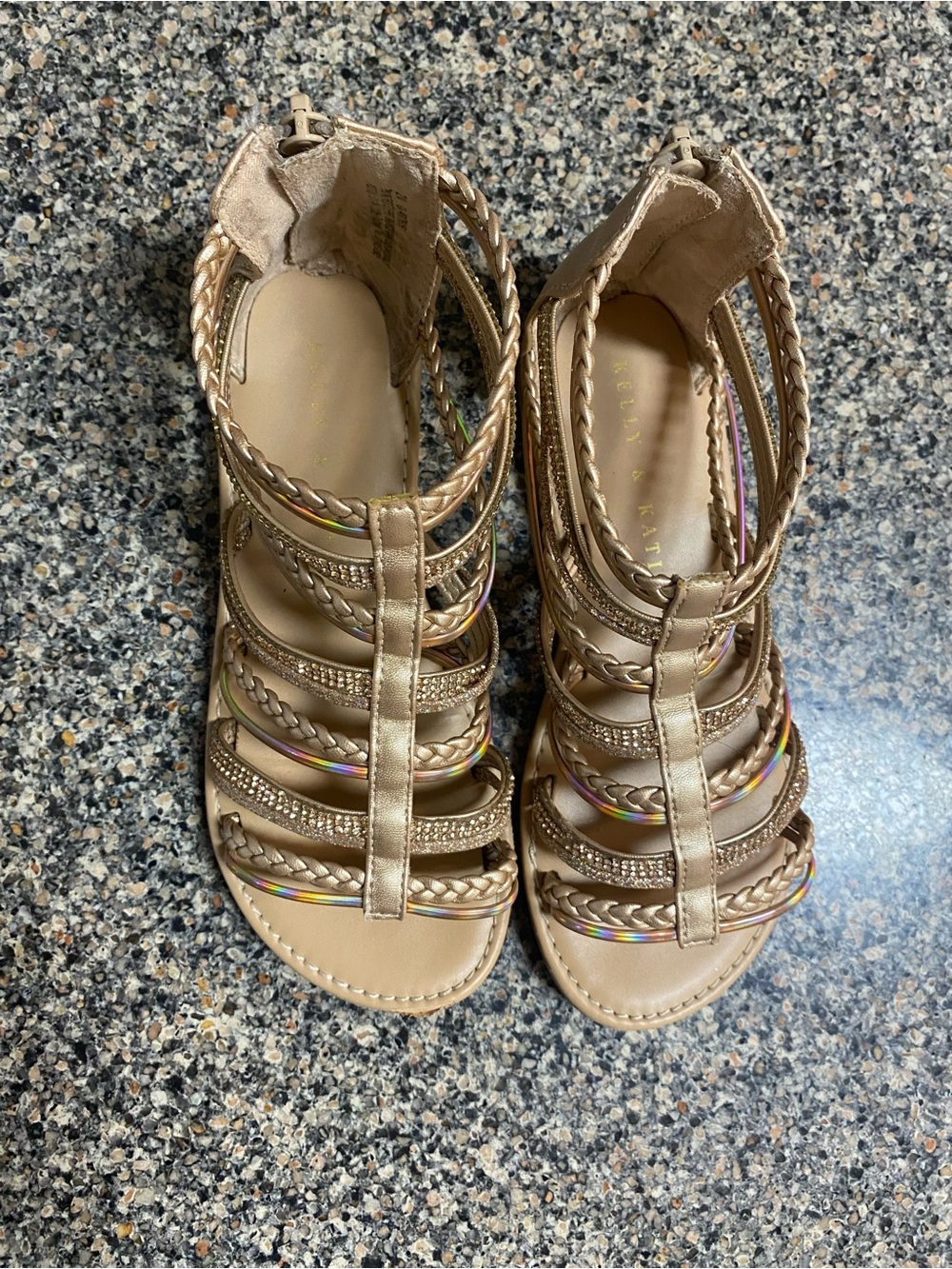 Kelly & Katie Metallic Gold Braided Strappy Kids Sandals